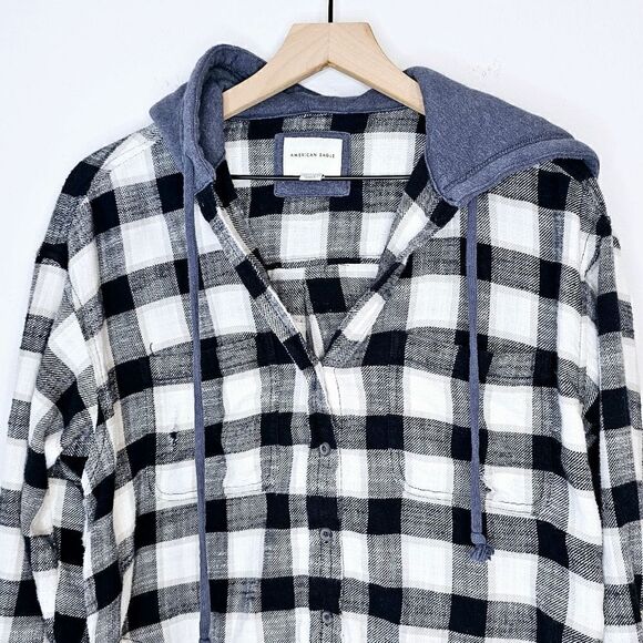 AE Cozy Cabin Oversized Hoodie Button Down Flannel Lightweight Jacket Top - Picture 5 of 13